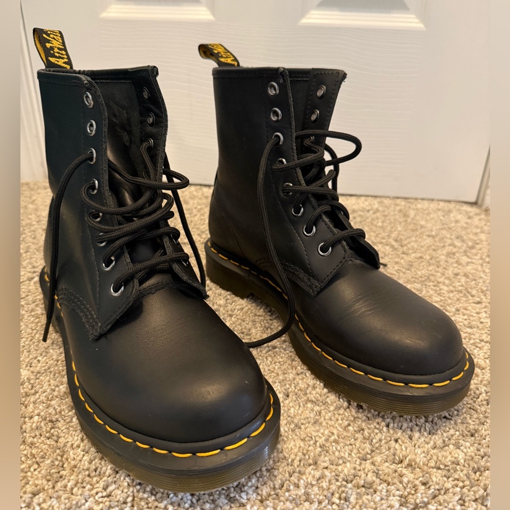 Doc Martens black leather lace up boots